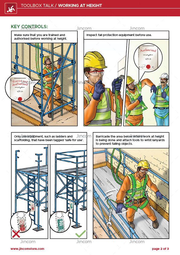 toolbox talk, work at height, falls from height, falling object, visual health and safety 