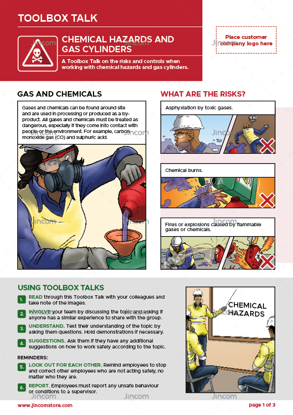toolbox talk, chemical hazards, gas cylinders, correct storage, visual health and safety