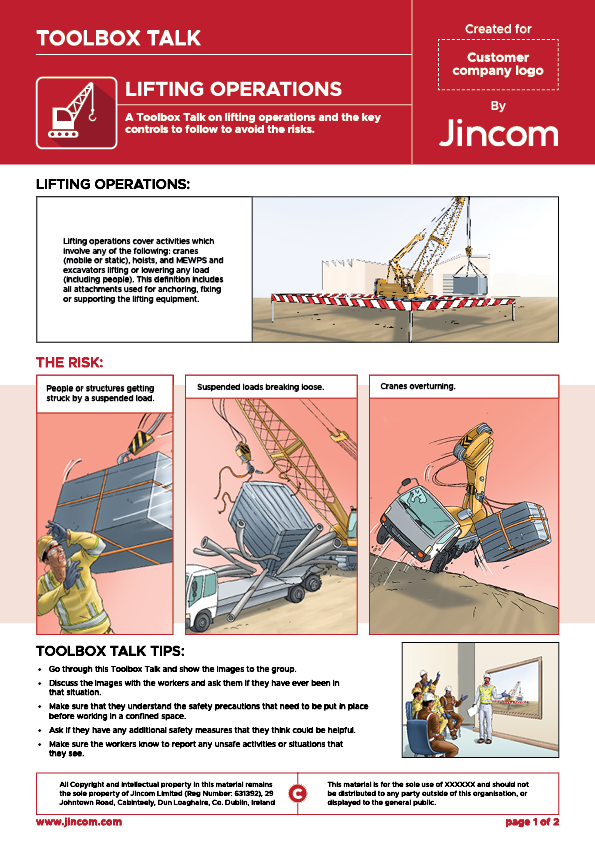 toolbox talk, lifting and rigging, lifting operations, safety cartoon
