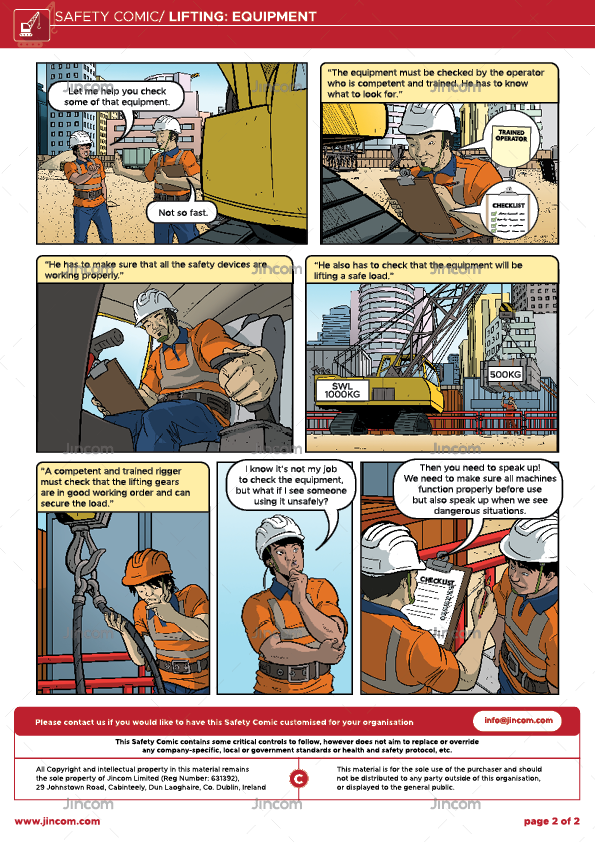 safety comic, lifting and rigging, lifting operations, inspecting equipment,  safety cartoon
