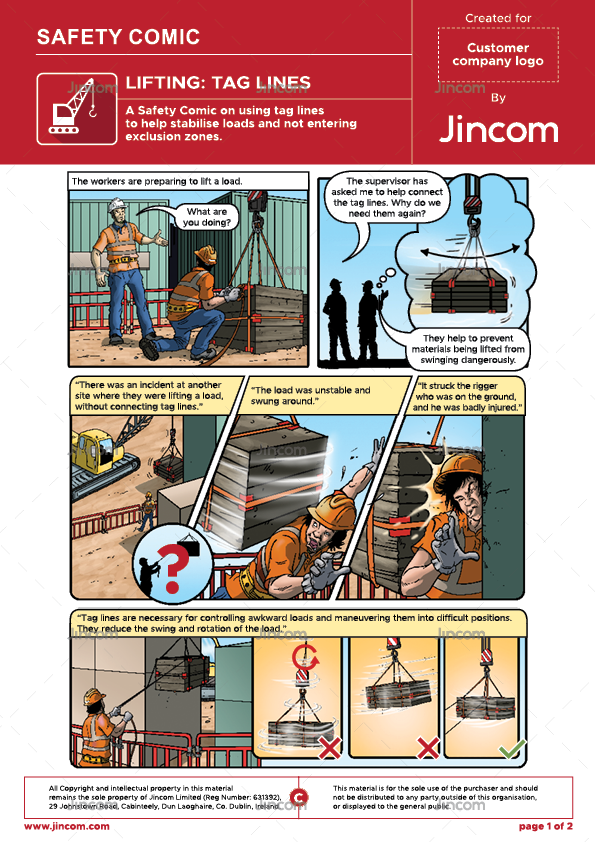 safety comic, lifting and rigging, lifting operations, tag lines, safety cartoon