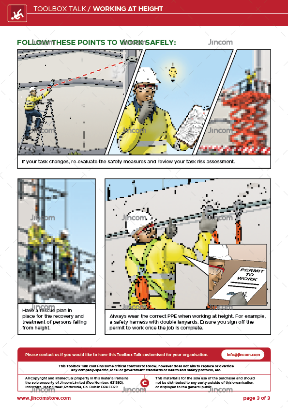 visual standard, toolbox talk, key message poster, safety poster, working at height, falls from height, mobile elevated work platforms (MEWP)