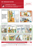 safety poster, working at height, fall protection, harness use, safety illustrations