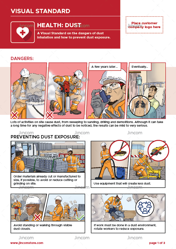 visual standard, health prevention, dust exposure, lung health, safety illustrations