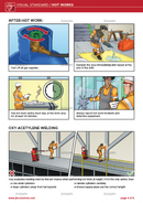 visual standard, hot works, welding safety, safety illustrations, safety cartoon