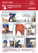 safety comic, working in heat, heat stress prevention, safety cartoon