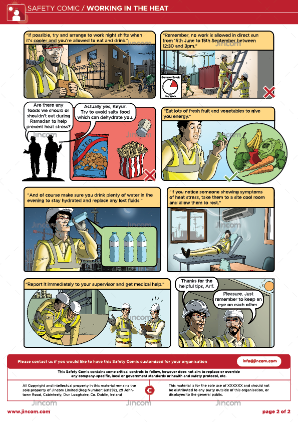 safety comic, working in the heat, heat exhaustion, safety cartoon