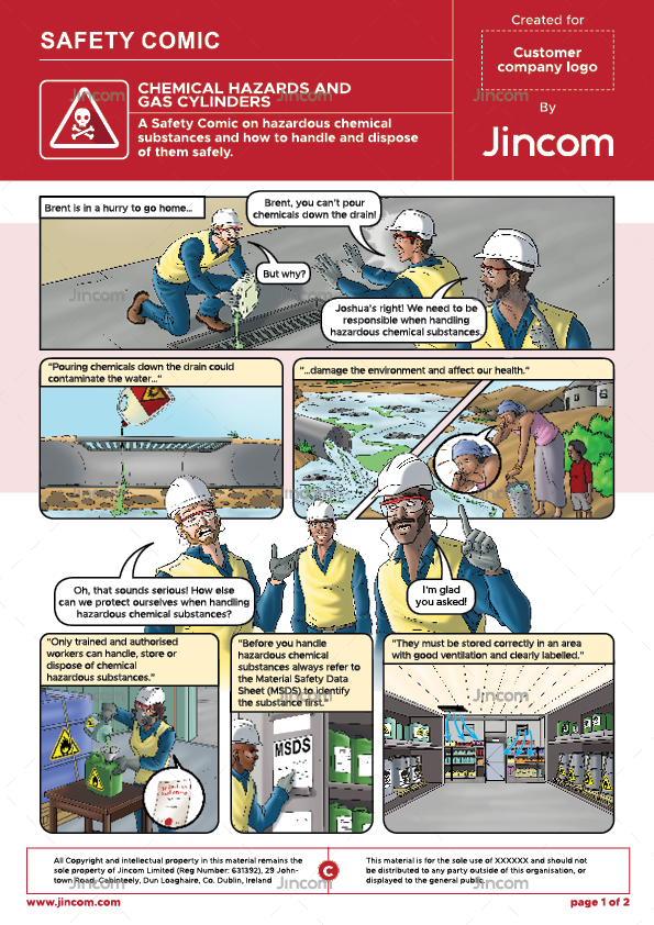 safety comic, safe handling chemicals, safety hazards, storing gas cylinders, safety cartoon