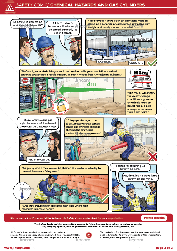 safety comic, chemical hazards, gas cylinders, safety illustration, safety cartoon