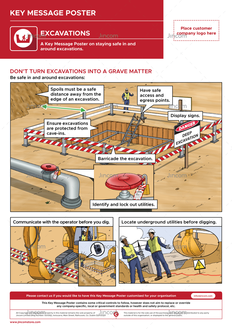 safety poster, excavations, underground utilities, safety illustrations