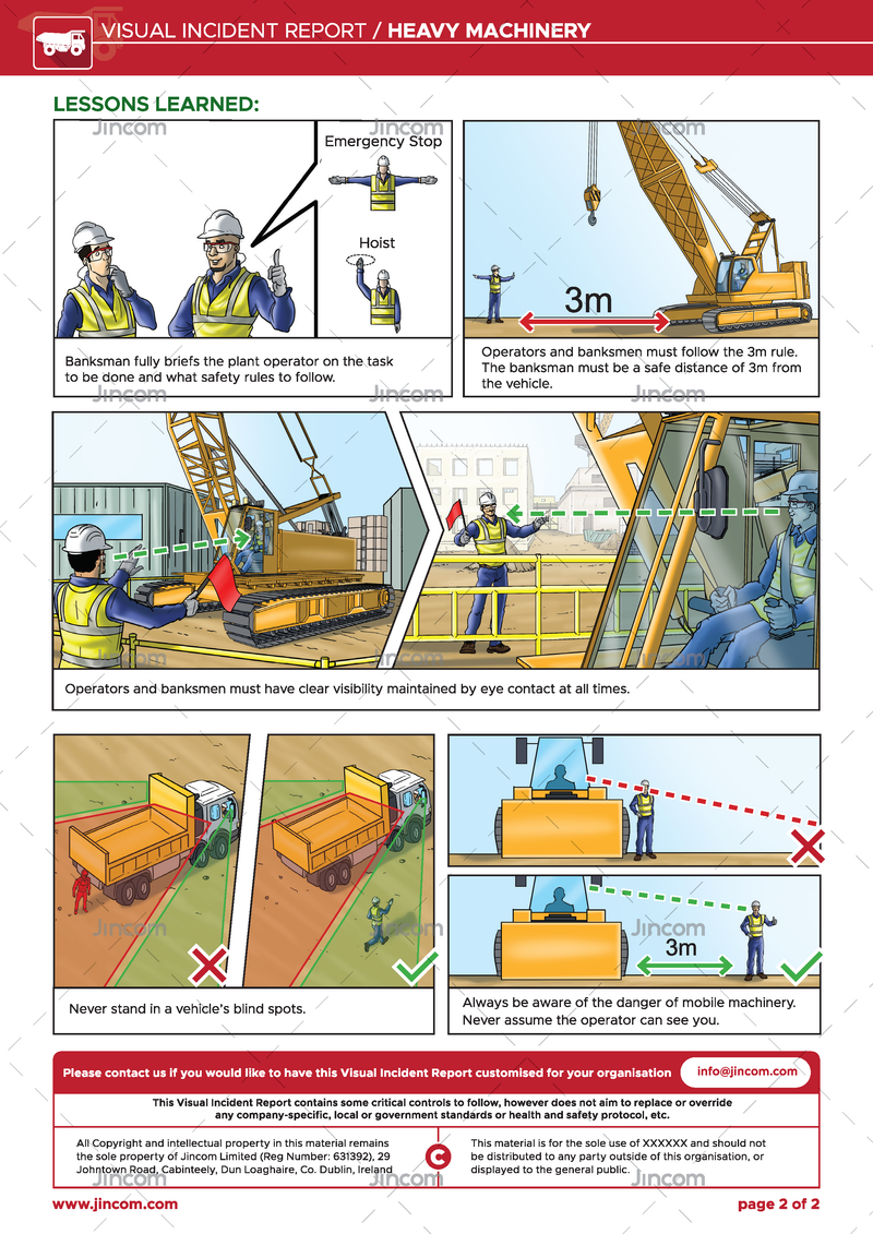 visual incident report, heavy machinery, mobile equipment, safety cartoon