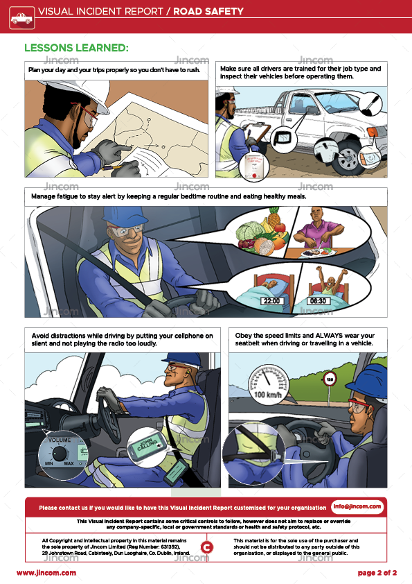 visual incident report, road safety, safety cartoon