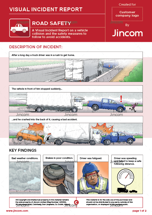 visual incident report, road safety, safety illustrations, safety cartoon