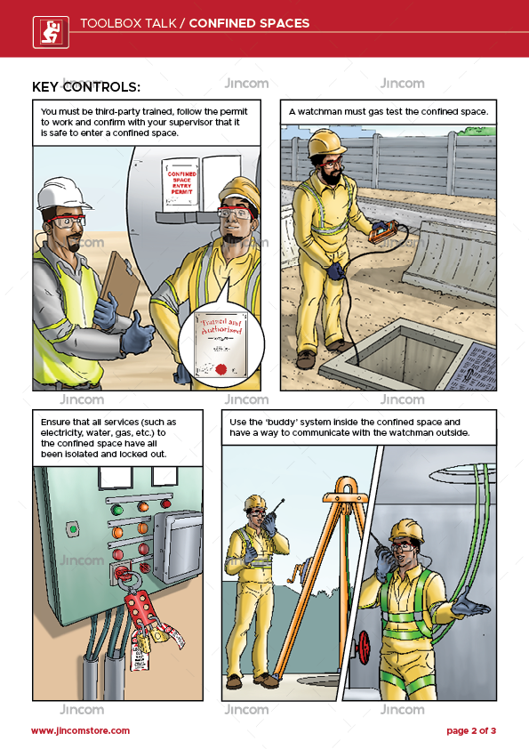 toolbox talk, confined spaces, safety illustration, safety cartoon
