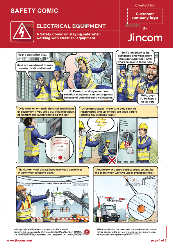 safety comic, electricity safety, electrical equipment, safety cartoon