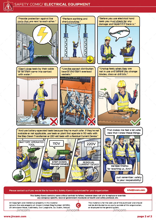safety comic, electricity safety, electrical equipment