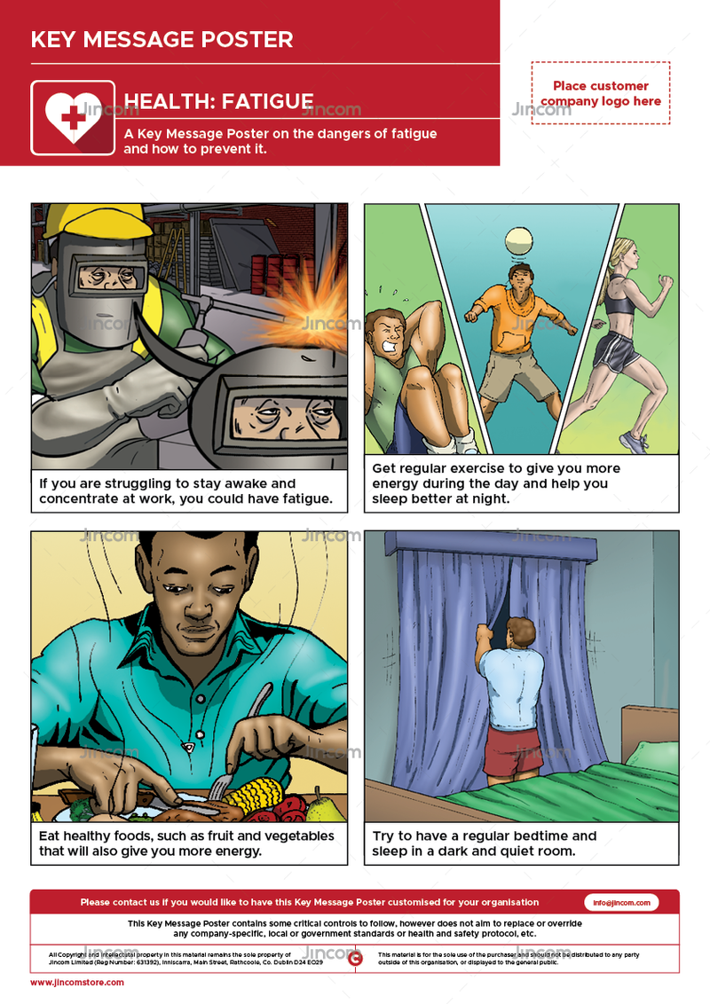 safety poster, fatigue, health, safety illustrations