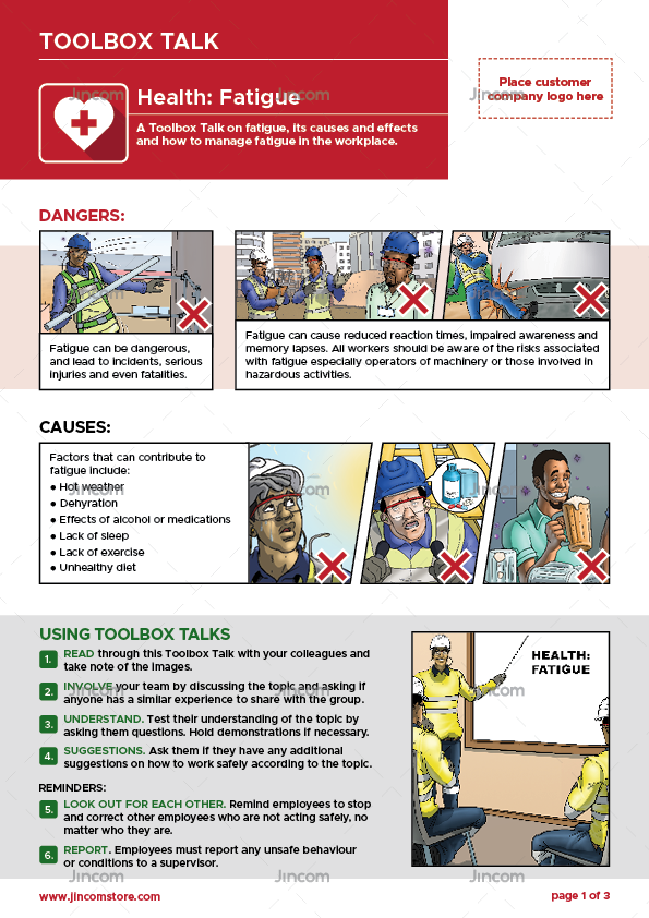 toolbox talk, health, fatigue prevention, safety illustrations